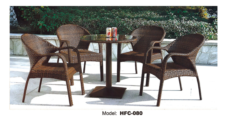 TG-HFC080 Outdoor Rattan Wicker Garden Patio Furniture Coffee Table Set with Glass