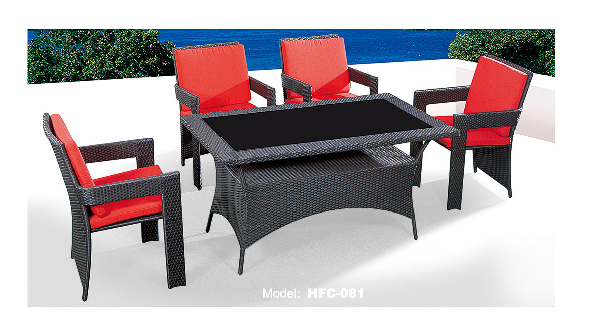 TG-HFC081 Rattan Garden Furniture Dining Chairs Outdoor Patio Dining Table Set