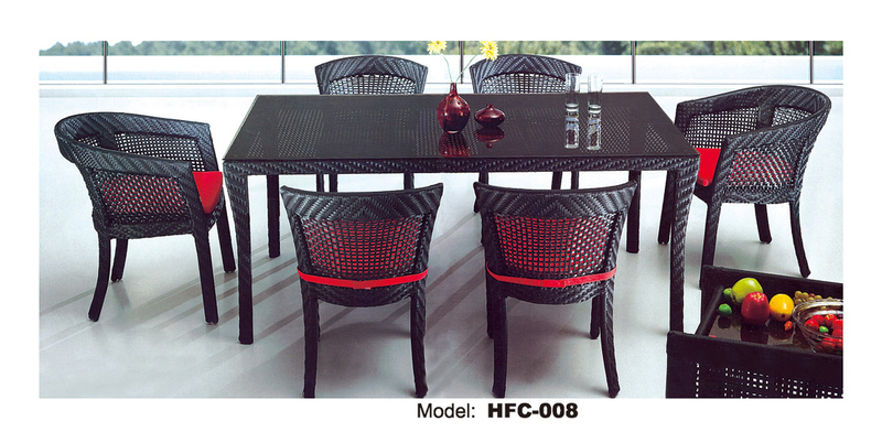 TG-HFC008 Patio Dining Set with Cushion Outdoor Dining Chair Garden Coffee Table Rattan Chair