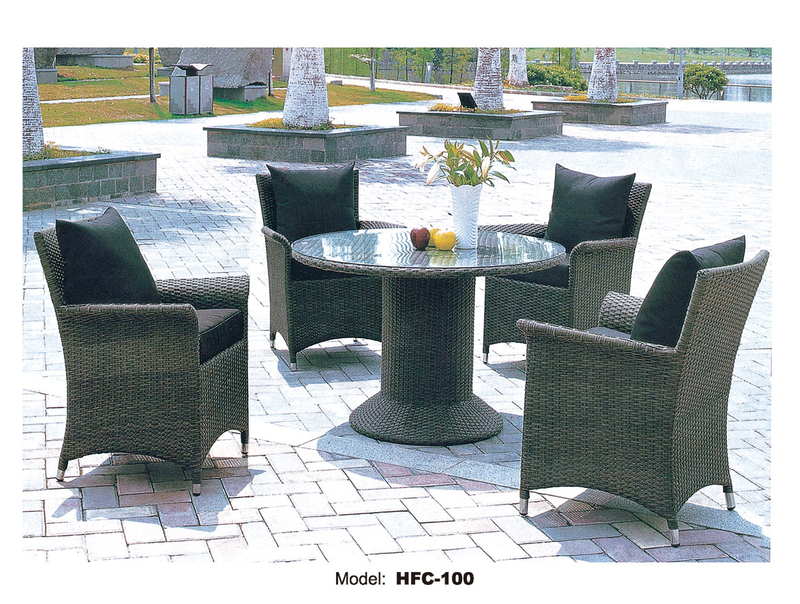 TG-HFC100 Patio Dining Set with Cushion Outdoor Dining Chair Garden Coffee Table Rattan Wicker Chair