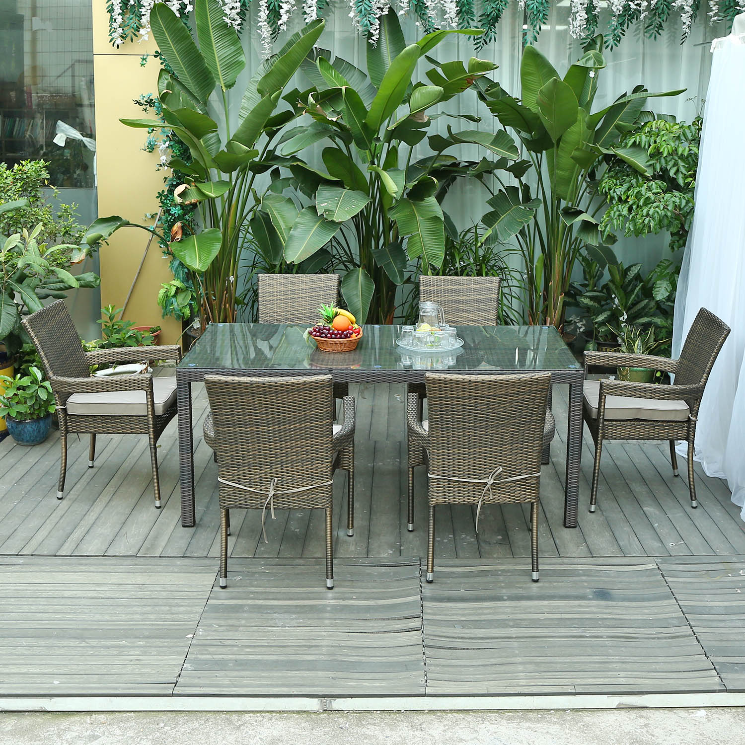 Morden Outdoor Furniture Home Hotel Restaurant Patio Garden Sets Dining Table Set Aluminum Rattan Outdoor Chair