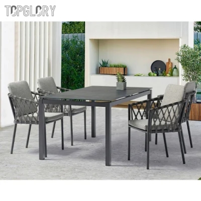 Hot Sale Grey Aluminum Frame Patio Outdoor Rope Dining Arm Chair TG-KSU3530