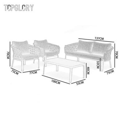 Modern Home Furniture Set Outdoor Garden Patio Waterproof Aluminum Rope Sofa TG-KS6281